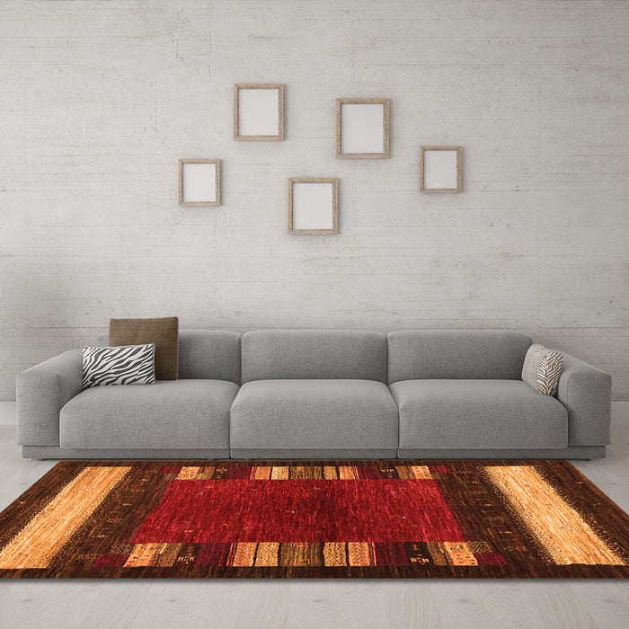 Machine Washable Abstract Orange Contemporary Area Rugs in a Living Room, wshcon1633org