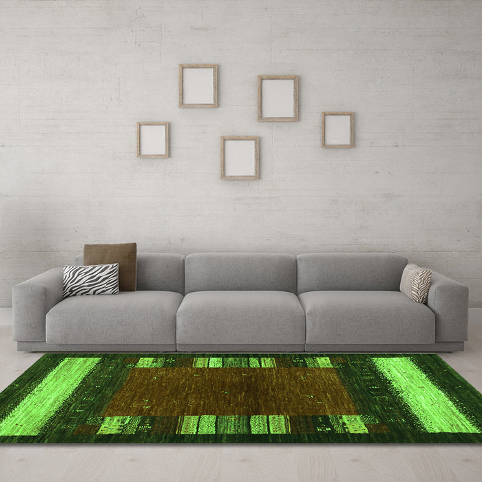 Machine Washable Abstract Green Contemporary Area Rugs in a Living Room,, wshcon1633grn
