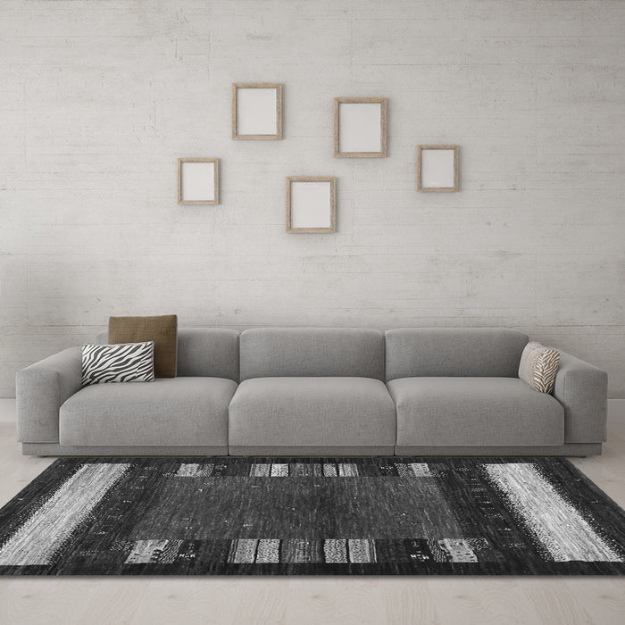 Machine Washable Abstract Gray Contemporary Rug in a Living Room,, wshcon1633gry