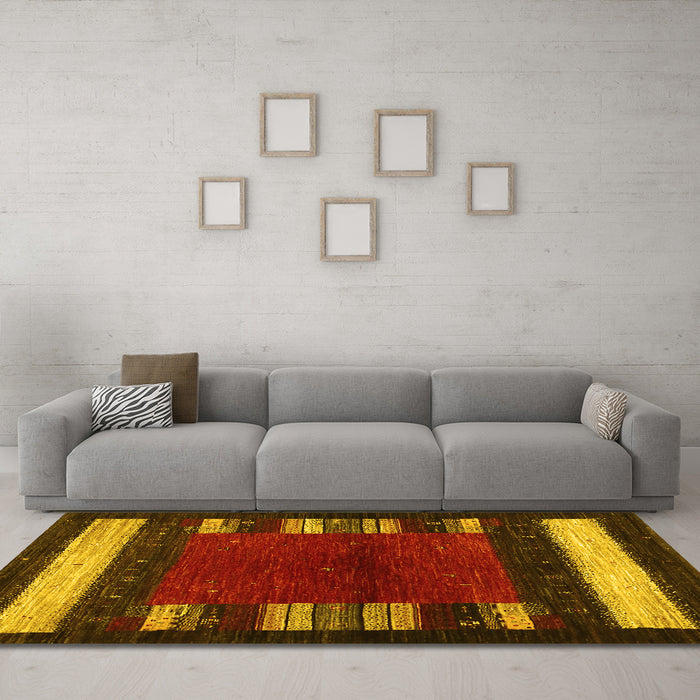 Machine Washable Abstract Yellow Contemporary Rug in a Living Room, wshcon1633yw