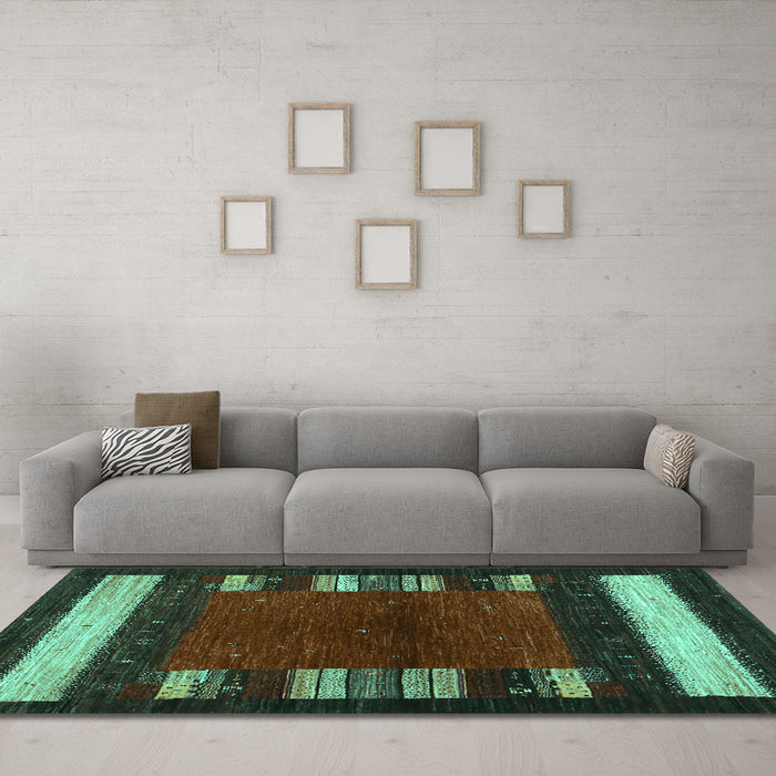 Machine Washable Abstract Turquoise Contemporary Area Rugs in a Living Room,, wshcon1633turq