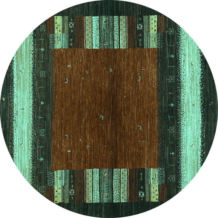 Round Abstract Turquoise Contemporary Rug, con1633turq