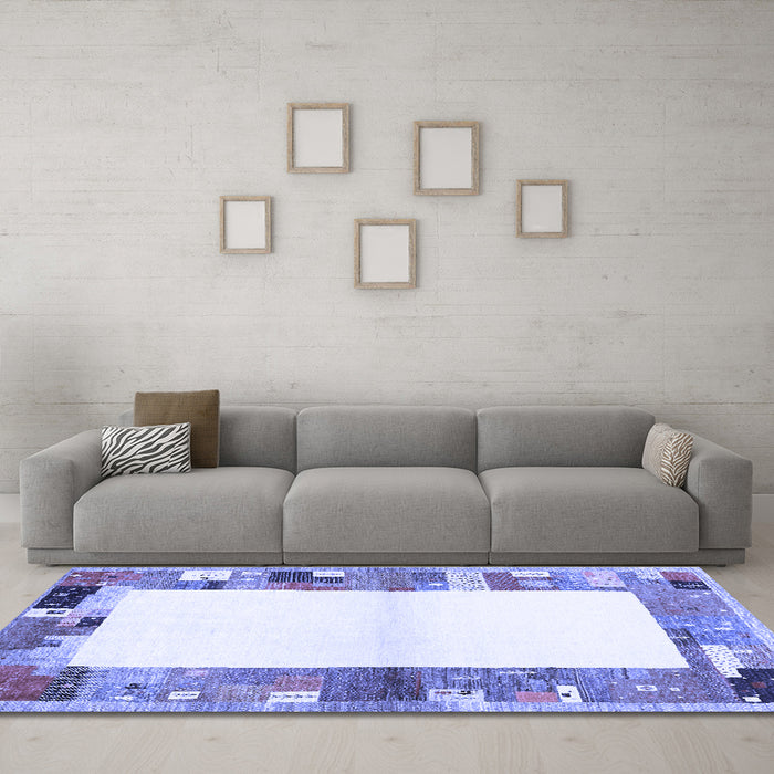 Machine Washable Solid Blue Modern Rug in a Living Room, wshcon1634blu