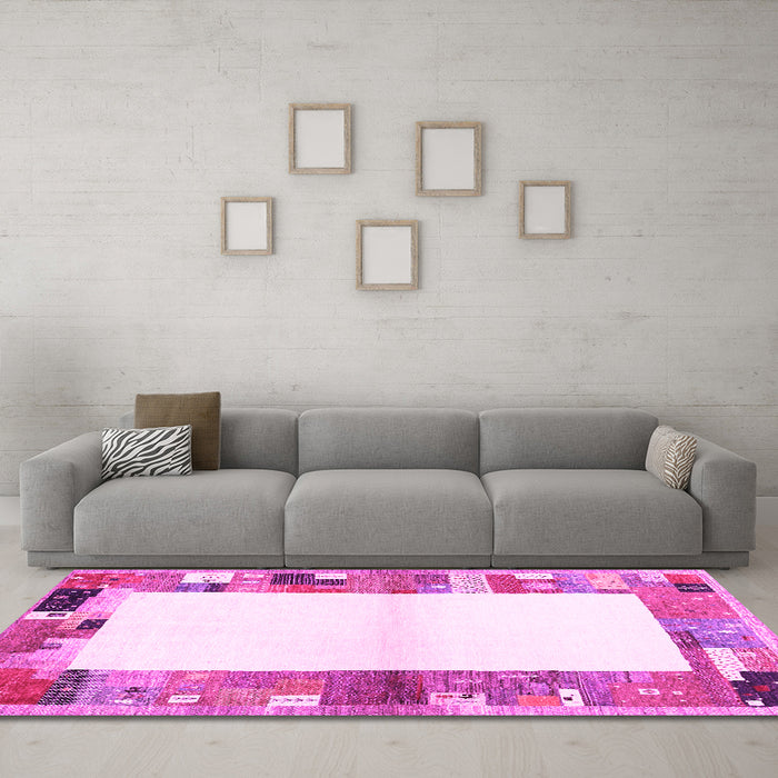Machine Washable Solid Pink Modern Rug in a Living Room, wshcon1634pnk