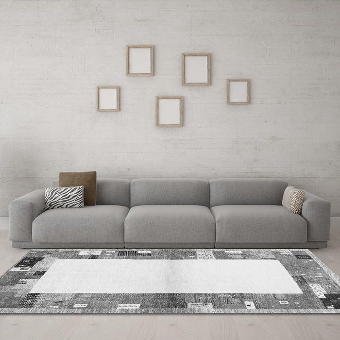 Machine Washable Solid Gray Modern Rug in a Living Room,, wshcon1634gry