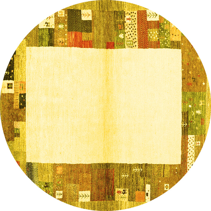 Round Machine Washable Solid Yellow Modern Rug, wshcon1634yw