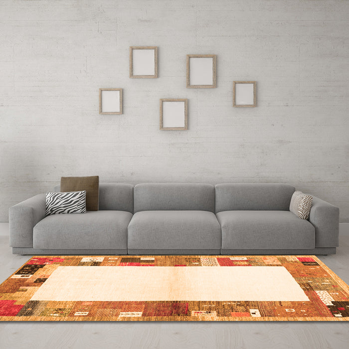 Machine Washable Solid Orange Modern Area Rugs in a Living Room, wshcon1634org