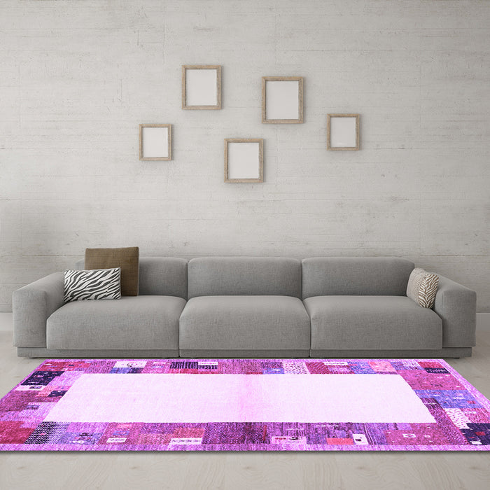 Machine Washable Solid Purple Modern Area Rugs in a Living Room, wshcon1634pur