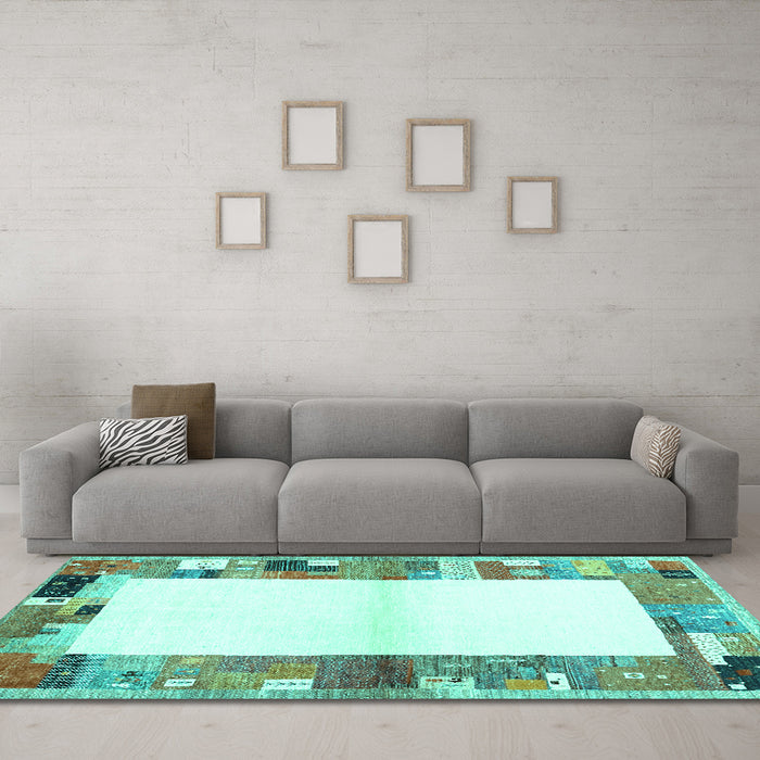 Machine Washable Solid Turquoise Modern Area Rugs in a Living Room,, wshcon1634turq