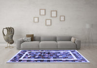 Machine Washable Abstract Blue Contemporary Rug, wshcon1635blu