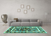 Machine Washable Abstract Turquoise Contemporary Rug, wshcon1635turq