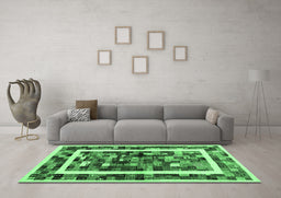 Machine Washable Abstract Emerald Green Contemporary Area Rugs in a Living Room,, wshcon1635emgrn