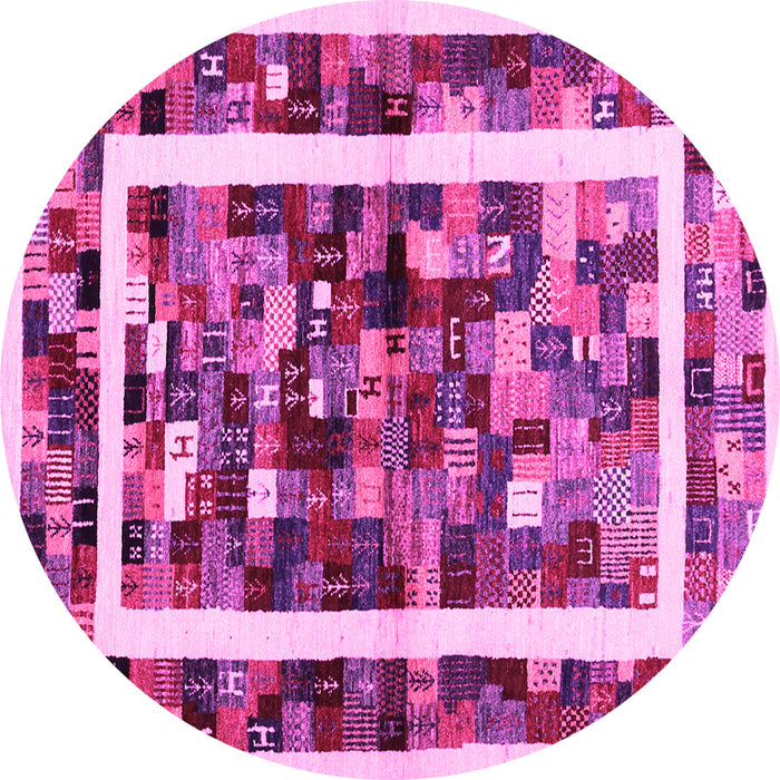 Round Abstract Pink Contemporary Rug, con1635pnk