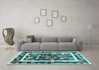 Machine Washable Abstract Light Blue Contemporary Rug, wshcon1635lblu