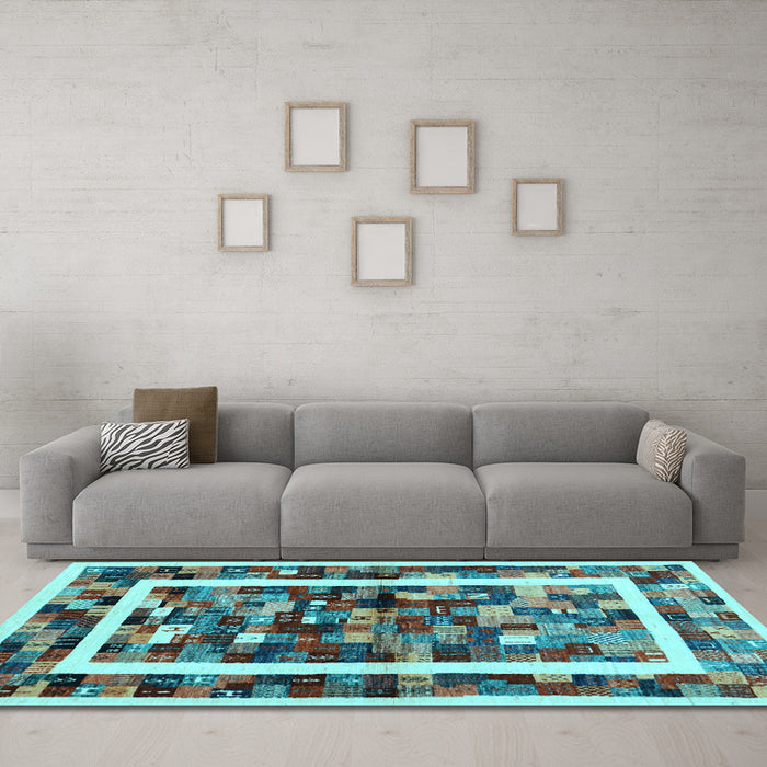 Machine Washable Abstract Light Blue Contemporary Rug in a Living Room, wshcon1635lblu