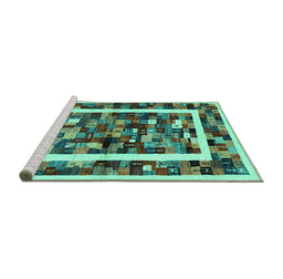 Sideview of Machine Washable Abstract Turquoise Contemporary Area Rugs, wshcon1635turq
