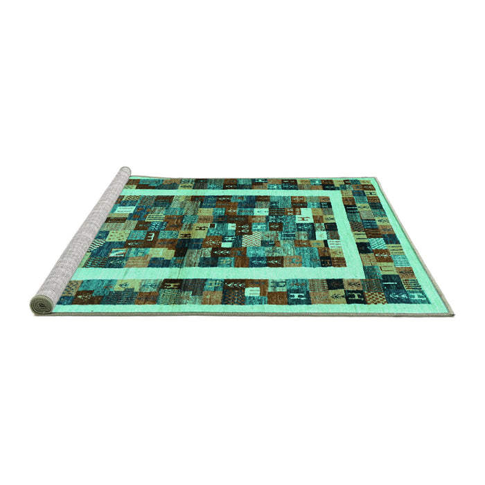 Sideview of Machine Washable Abstract Turquoise Contemporary Area Rugs, wshcon1635turq