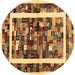 Round Machine Washable Abstract Brown Contemporary Rug, wshcon1635brn