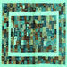 Square Abstract Turquoise Contemporary Rug, con1635turq