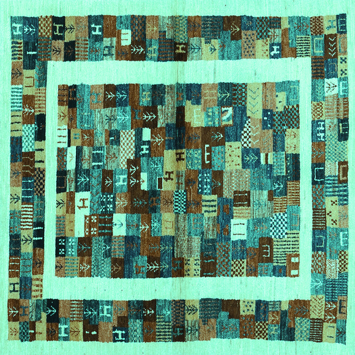 Square Machine Washable Abstract Turquoise Contemporary Area Rugs, wshcon1635turq