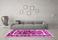 Machine Washable Abstract Pink Contemporary Rug, wshcon1635pnk