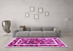 Machine Washable Abstract Pink Contemporary Rug in a Living Room, wshcon1635pnk