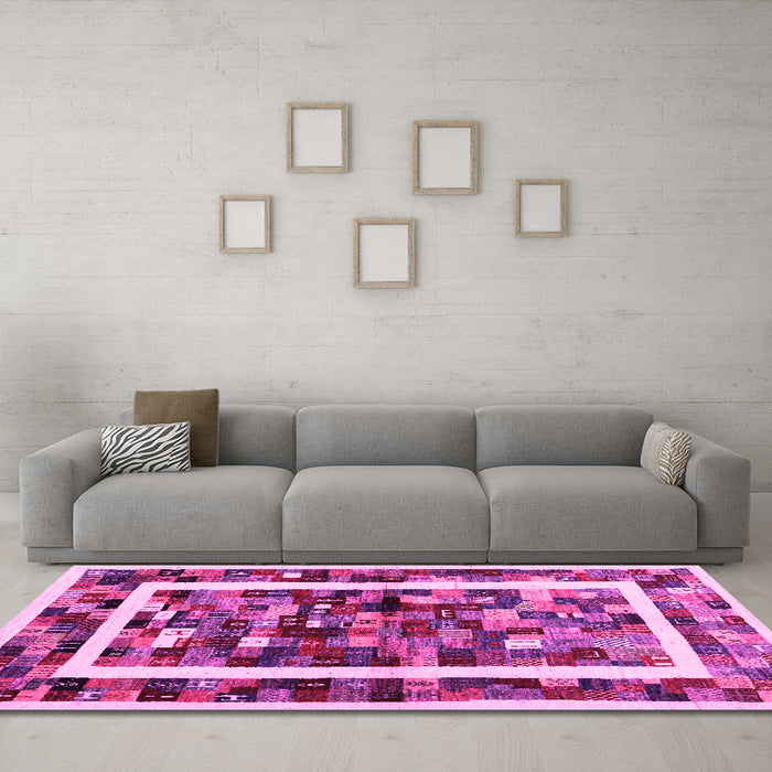 Machine Washable Abstract Pink Contemporary Rug in a Living Room, wshcon1635pnk