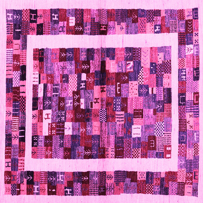 Square Machine Washable Abstract Pink Contemporary Rug, wshcon1635pnk