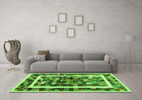 Machine Washable Abstract Green Contemporary Rug, wshcon1635grn