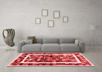 Machine Washable Abstract Red Contemporary Rug, wshcon1635red