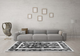 Machine Washable Abstract Gray Contemporary Rug in a Living Room,, wshcon1635gry