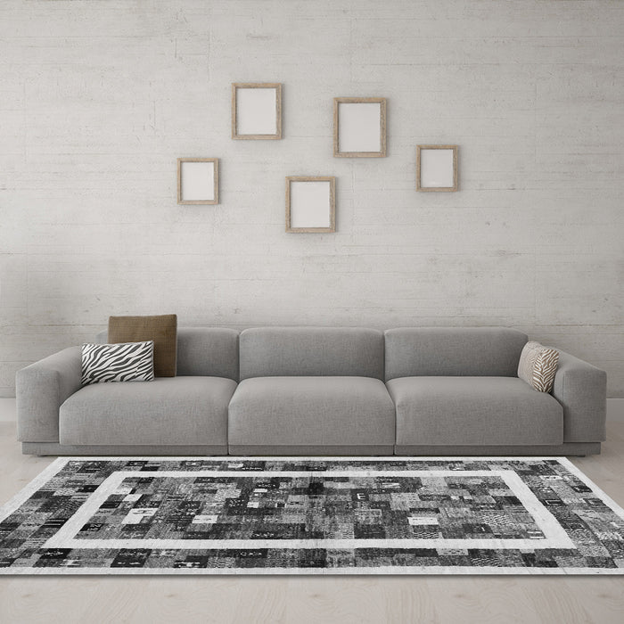 Machine Washable Abstract Gray Contemporary Rug in a Living Room,, wshcon1635gry