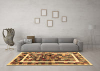 Machine Washable Abstract Brown Contemporary Rug, wshcon1635brn