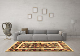 Machine Washable Abstract Brown Contemporary Rug in a Living Room,, wshcon1635brn