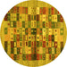 Round Machine Washable Abstract Yellow Contemporary Rug, wshcon1636yw