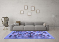 Machine Washable Abstract Blue Contemporary Rug, wshcon1636blu