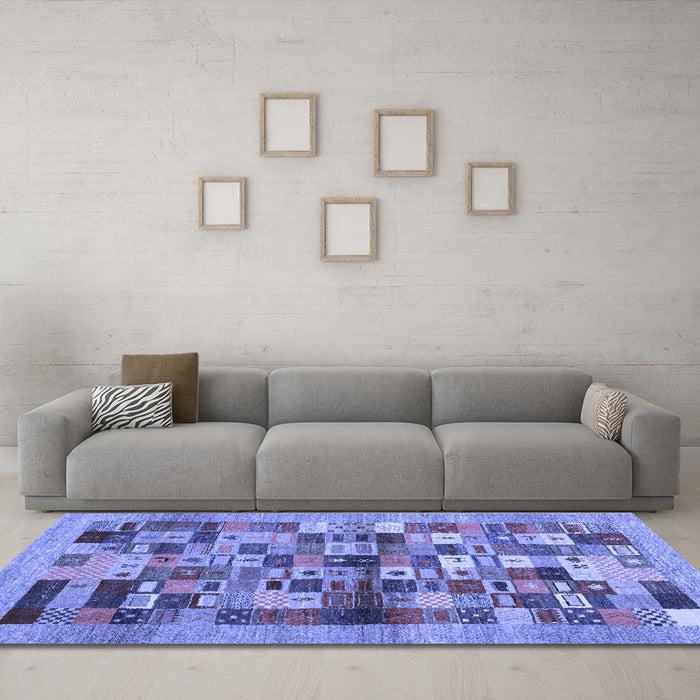 Machine Washable Abstract Blue Contemporary Rug in a Living Room, wshcon1636blu