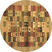 Round Machine Washable Abstract Brown Contemporary Rug, wshcon1636brn