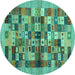 Round Machine Washable Abstract Turquoise Contemporary Area Rugs, wshcon1636turq