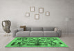 Machine Washable Abstract Emerald Green Contemporary Area Rugs in a Living Room,, wshcon1636emgrn