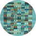 Round Machine Washable Abstract Light Blue Contemporary Rug, wshcon1636lblu