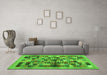 Machine Washable Abstract Green Contemporary Area Rugs in a Living Room,, wshcon1636grn