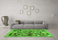 Machine Washable Abstract Green Contemporary Rug, wshcon1636grn