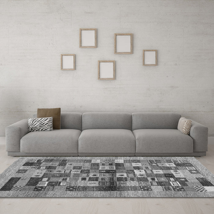 Machine Washable Abstract Gray Contemporary Rug in a Living Room,, wshcon1636gry