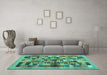 Machine Washable Abstract Turquoise Contemporary Area Rugs in a Living Room,, wshcon1636turq