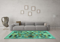 Machine Washable Abstract Turquoise Contemporary Rug, wshcon1636turq