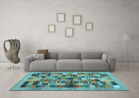 Machine Washable Abstract Light Blue Contemporary Rug, wshcon1636lblu