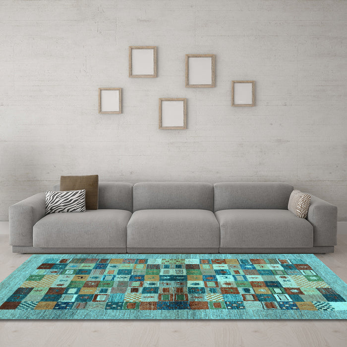 Machine Washable Abstract Light Blue Contemporary Rug in a Living Room, wshcon1636lblu