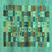 Square Machine Washable Abstract Turquoise Contemporary Area Rugs, wshcon1636turq