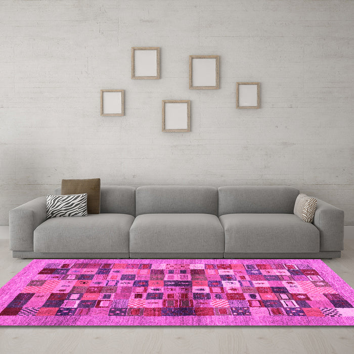 Machine Washable Abstract Pink Contemporary Rug in a Living Room, wshcon1636pnk